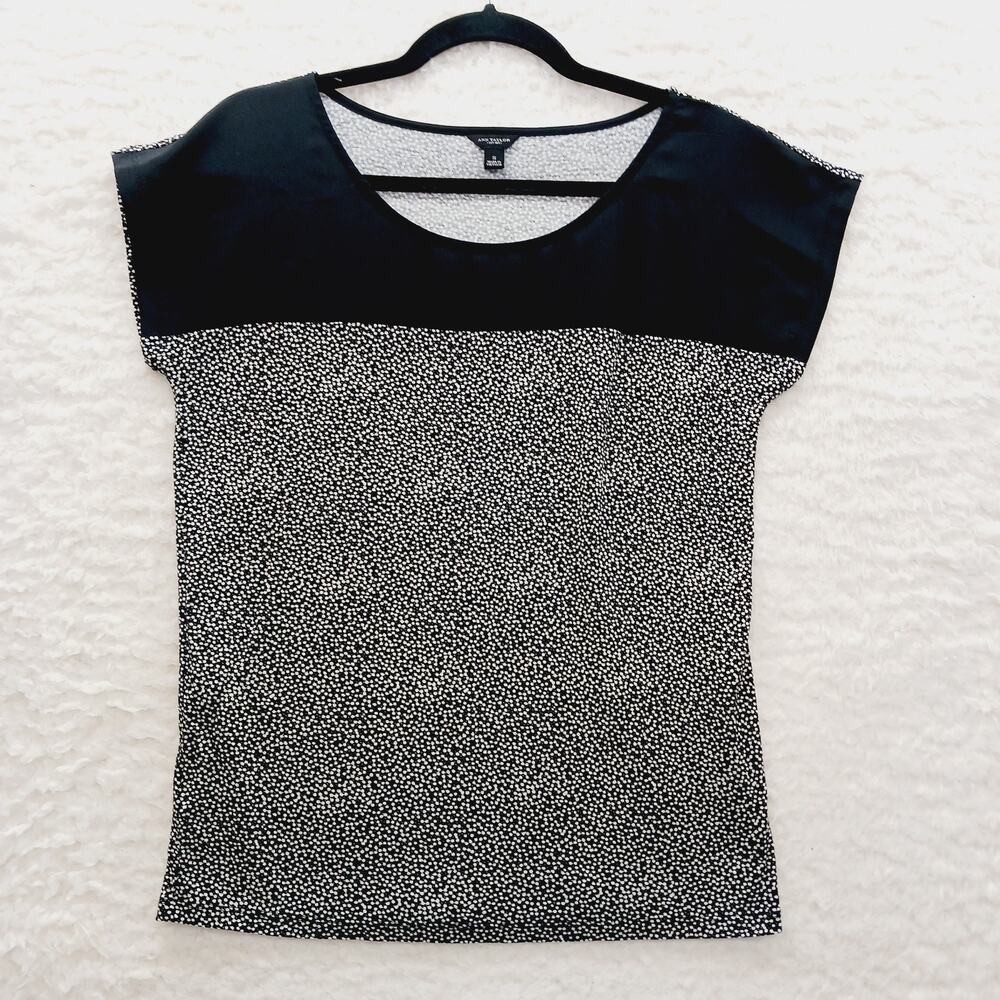 Blouse Black White Polka Dot Goth Colorblock Minimalist Office Chic Capsule Sz S